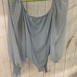 Elegant Light Blue Off-Shoulder Bodysuit